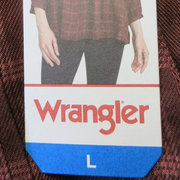 WRANGLER Ladies Brown Rust Plaid Blouse Sz L (12-14) Popover Tunic Shirt Top NWT - Picture 8 of 13